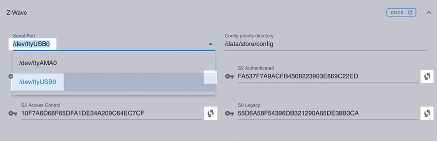 Z-Wave JS security settings