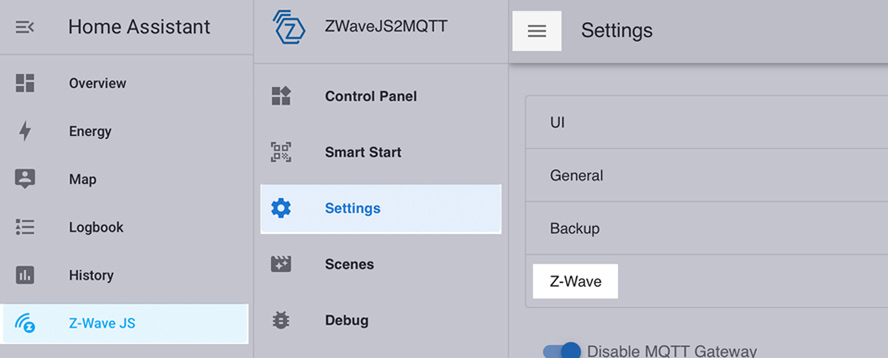 Z-Wave JS settings